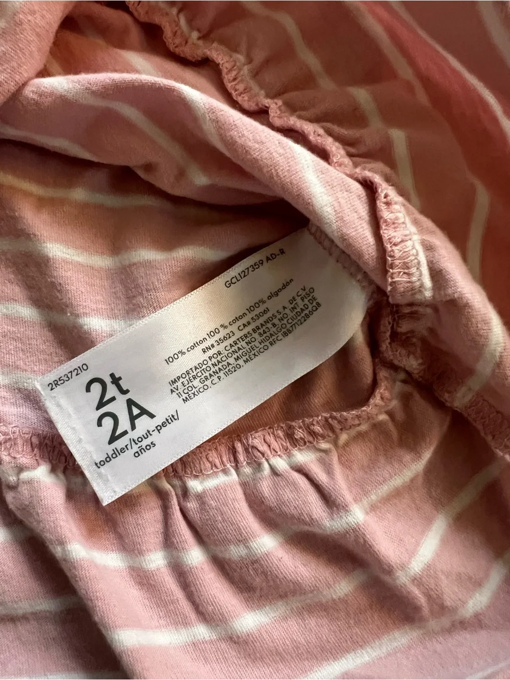 2T Cotton Pink Peplum Top with White Stripes and Pink Ribbed Flare Pants